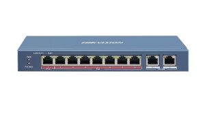 Switch 8 porturi PoE Hikvision DS-3E1310HP-EI prezinta 1 × 10/100 Mbps Hi-PoE port, 7 × 10/100 Mbps PoE ports, and 2 × 10/100/1000 Mbps RJ45 ports, Up to 300 m Long Range PoE Transmission,IEEE 802.3bt standard Hi- PoE port provides max. 90 W power supply - Img 1