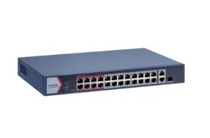 Switch PoE Hikvision DS-3E1326P-EI/M: 24 × 10/100 Mbps PoE port,1 × Gigabit combo,1 × Gigabit RJ45 port, 24 porturi PoE maxim 30W, buget PoE 230W, tensiune alimentara: 100-240 VAC, 50/60 Hz, Max. 4 A, dimensiuni: 335.00 mm × 44.50 mm × 226.00 mm, - Img 2