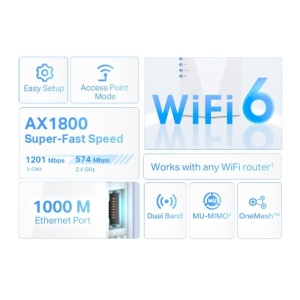TP-link AX1800 Wi-Fi6 Range Extender, RE600X, Dual-Band, Standarde wireless: IEEE 802.11a/n/ac/ax 5GHz, IEEE 802.11b/g/n/ax 2.4GHz, interfata: 1 x 10/100/1000, Dimensiuni: 78×36×149 mm, 2 x antene interne, viteza wireless: 574 Mbps la 2.4GHz, 1201 Mbps - Img 7