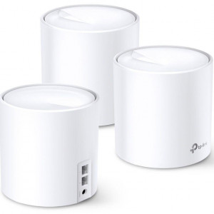 TP-Link AX3000 whole home mesh Wi-Fi 6 System, Deco X60(3-pack); Standarde Wireless: IEEE 802.11 ax/ac/n/a 5 GHz, IEEE 802.11 ax/n/g/b 2.4 GHz, 2 LAN/WAN Gigabit Ethernet Ports, Qualcomm 1 GHz Quad-core CPU, 4 internal antennas per Deco unit, 2402 Mbps - Img 1