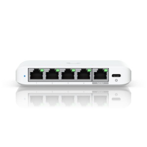 Ubiquiti USW-Flex-2.5G-5, 5 porturi RJ45 1/2.5 GbE, capacitate 25 Gbps, 1 adaptor de alimentare AC, 5V DC, 1A, 1 PoE (PairA 1, 2+; 3, 6-)(PairB 4, 5+; 7, 8-), dimensiuni 117.1 x 90 x 21.2 mm (4.6 x 3.5 x 0.8") - Img 2