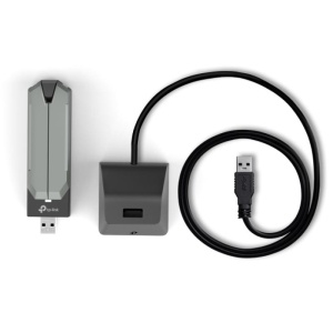 BE6500 High Gain Tri-Band Wi-Fi 7 USB Adapter SPEED: 2882 Mbps at 6 GHz + 2882 Mbps at 5 GHz + 688 Mbps at 2.4 GHz SPEC: 2× High Gain External Antennas, USB 3.0, Cradle with Extension Cable FEATURE: Wi-Fi 7, MU-MIMO, OFDMA, HE160, WPA3, MLO, 4K QAM - Img 4