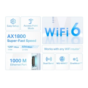 TP-link AX1800 Wi-Fi6 Range Extender, RE600X, Dual-Band, Standarde wireless: IEEE 802.11a/n/ac/ax 5GHz, IEEE 802.11b/g/n/ax 2.4GHz, interfata: 1 x 10/100/1000, Dimensiuni: 78×36×149 mm, 2 x antene interne, viteza wireless: 574 Mbps la 2.4GHz, 1201 Mbps - Img 9