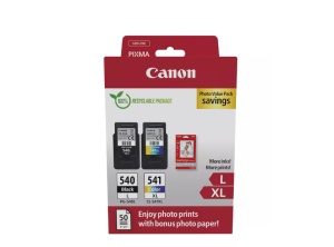 Canon pachet cartuse cearneala PG-540L/CL-541XL Photo value pack, capacitate negru: 300 pagini/11ml, Color: 400 pagini / 15ml, Compatibil cu: PIXMA GM2050, PIXMA MG2140, PIXMA MG2150, PIXMA MG2155, PIXMA MG2250, PIXMA MG3140, PIXMA MG3150, PIXMA MG3250, - Img 1