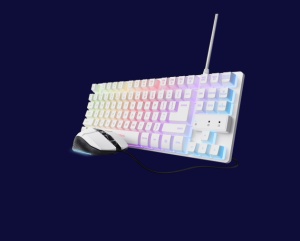 Kit Trust Wireless GXT 798W 2-in-1, tastatura mecanica, interfata USB, material ABS, mouse optic, rezolutie maxima 6400 DPI, 6 butoane, alb - Img 1