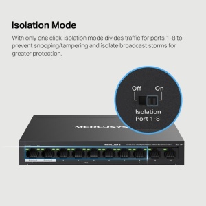 MERCUSYS DESKTOP SWITCH 10PORT MS110P POE, Interfata: 10× 10/100 Mbps, Standarde si protocoale: IEEE 802.3x Flow Control, Dimensiuni: 171*98* 27 mm, Porturi POE: 1-8, Buget POE: 65W. - Img 11
