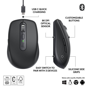 Mouse wireless Logitech MX Anywhere 3S, cu laser, 6 butoane, rezolutie maxima 8000 DPI, negru - Img 9