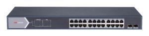 Switch 24 porturi Gigabit Hikvision DS-3E1526P-SI, L2, Smart Managed, 24 × gigabit PoE ports si 2 × gigabit fiber optical ports, Putere PoE 370W, maxim 30W per port, Extend mode - pana la 300 metri, Switching capacity 52 Gbps, PoE watchdog, network - Img 3