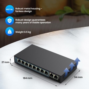 Extralink CERES PoE Switch 8x 100Mb/s PoE/PoE+ 2x RJ45 Uplink 100Mb/s 96W - Img 5