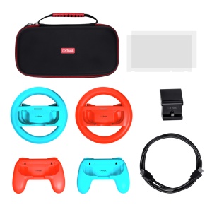 Pachet accesorii Trust pentru conosola Nintendo Switch, pachetul contine: husa de transport, 2 x prinderi Joy-Con, 2 x volan, sticla securizata pentru Switch, sticla securizata pentru Switch OLED, stand de incarcare, cablu USB-C-A, manual de utilizator - Img 2