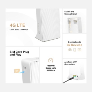 Mercusys wireless router 300Mbps 4G LTE MB110-4G, Standarde wireless: IEEE 802.11b/g/n, Frecventa: 2.4 GHz, Viteza wireless: 300Mbps, Dimensiuni: 90×92×150.5 mm, Interfata: 1 WAN 10/100Mbps, 1 x LAN 10/100 Mbps. - Img 8