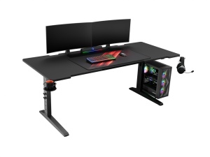 Birou gaming Genesis Holm Modular 180, material lemn/metal, reglabil pe inaltime 70 - 90 cm, iluminare RGB, management cabluri, negru - Img 1