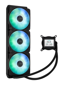 Cooler Procesor ASUS PRIME LC 360 LCD ARGB NEGRU, marime radiator 360mm, 3 ventilatoare ARGB, Viteza ventilatoare 2200 RPM +/- 10%, Suport AMD: AM4, AM5, suport INTEL: LGA 1851/115x/1200/1700, Airflow: 75.7 CFM, Nivel de zgomot ventilatoare: 37.6dBA - Img 1