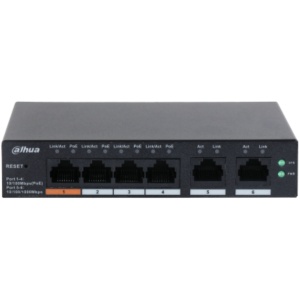 DAHUA 6 port Managed Desktop switch, CS4006-4ET-60, Interfata: Port 1-4: 4 × RJ-45 10/100 Mbps (PoE); Port 5-6: 2 × RJ-45 10/100/1000 Mbps (uplink), Managd, Layer 2, Switching Capacity: 4.8 Gbps, Packet Forwarding Rate, 3.57 Mpps, Standarde retea: - Img 3
