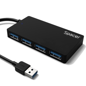 Hub extern Spacer, porturi USB: USB 3.0 x 4, conectare prin USB 3.0, lungime cablu 15cm, negru - Img 2