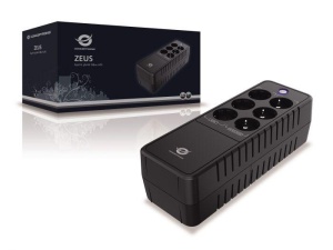 Conceptronic ZEUS05E 650VA 360W UPS, Schuko x 6 (3x surge protection 3x surge protection & battery backup), RJ45 In/Out, AVR, 110 x 309 x 84 mm - Img 1