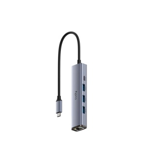 CUDY 5-IN-1 USB Hub, Aluminium housing,1 USB-C 3.0 5Gbps male connecter with 25cm cable, 1 Gigabit Ethernet port, 3 USB-A 3.0 5Gbps Port, 1 USB- C power input Ports(5V/2A max), compatible with MacBook, Mac Pro, Mac mini, iMac, Surface Pro, XPS, Flash - Img 2