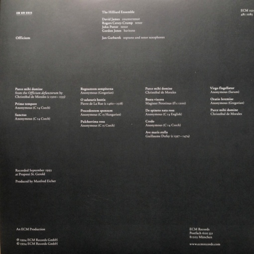 Jan Garbarek / The Hilliard Ensemble – албум Officium - Img 2