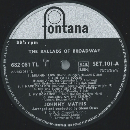Johnny Mathis With Glenn Osser And His Orchestra And Ralph Burns And His Orchestra – албум The Rhythms And Ballads Of Broadway - Img 3