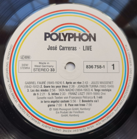 José Carreras – албум Live - Img 2