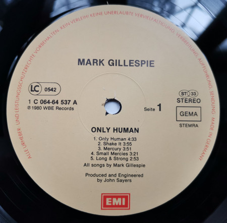 Mark Gillespie ‎– албум Only Human - Img 3