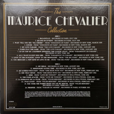 Maurice Chevalier – албум The Collection - 20 Golden Greats - Img 2
