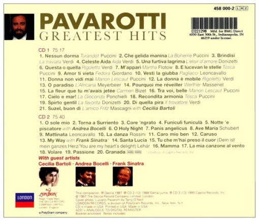 Pavarotti With Guest Stars Cecilia Bartoli, Andrea Bocelli, Frank Sinatra – албум Greatest Hits (The Ultimate Collection) (CD) - Img 2