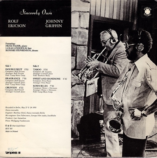 Rolf Ericson, Johnny Griffin – албум Sincerely Ours - Img 2