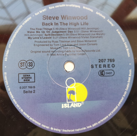 Steve Winwood – албум Back In The High Life - Img 3
