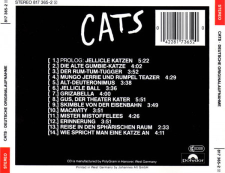 Andrew Lloyd Webber ‎– албум Cats - Deutsche Originalaufnahme (CD) - Img 2