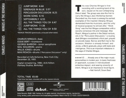 Charles Mingus – албум Mingus At The Bohemia (CD) - Img 2