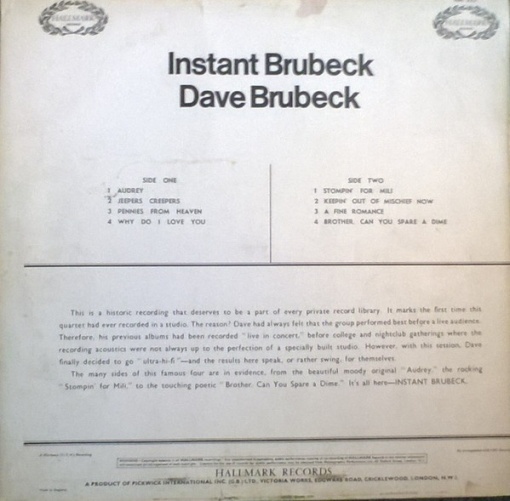Dave Brubeck – албум Instant Brubeck - Img 2