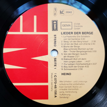 Heino ‎– албум Lieder Der Berge - Img 2