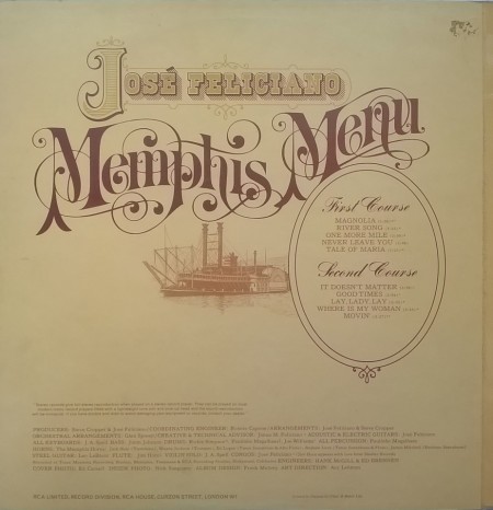 José Feliciano ‎– албум Memphis Menu - Img 2