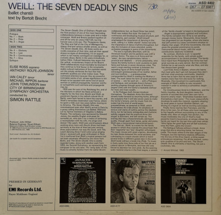 Kurt Weill, Elise Ross, Simon Rattle – албум The Seven Deadly Sins - Img 2