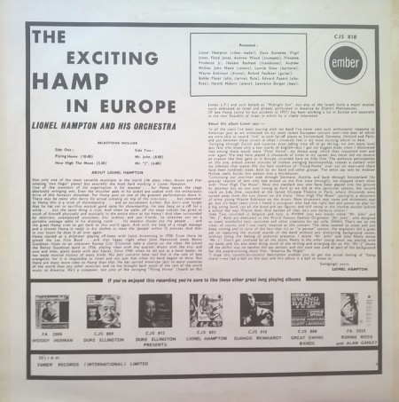 Lionel Hampton And His Orchestra ‎– албум The Exciting Hamp In Europe In Person - Img 3