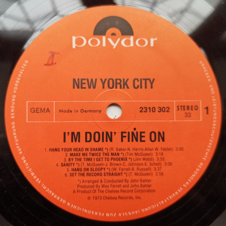 New York City ‎– албум I&#039;m Doin&#039; Fine Now - Img 2