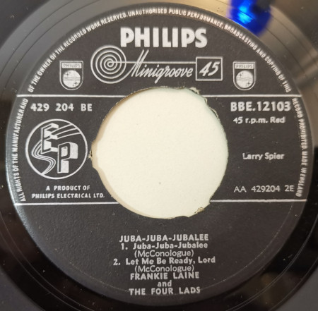 Frankie Laine And The Four Lads ‎– сингъл Juba-Juba-Jubalee - Img 3