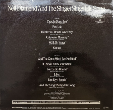 Neil Diamond – албум And The Singer Sings His Song - Img 2