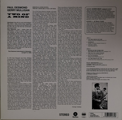 Paul Desmond / Gerry Mulligan – албум Two Of A Mind - Img 2
