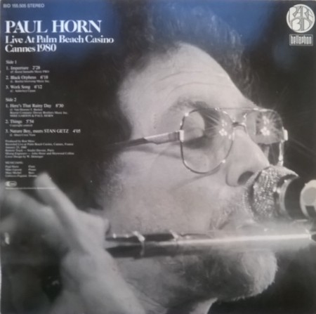 Paul Horn ‎– албум Live At Palm Beach Casino Cannes 1980 - Img 2