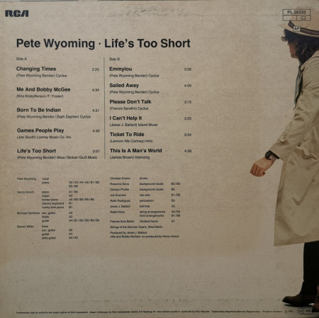 Pete Wyoming ‎– албум Life's Too Short - Img 2