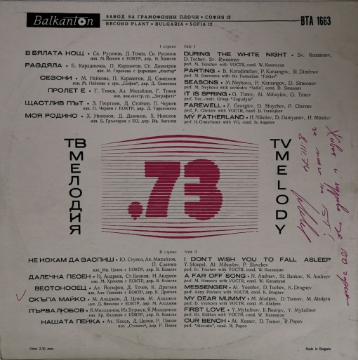 Various – албум Мелодия &#039;73 - Img 2