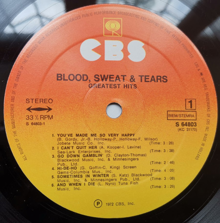 Blood, Sweat &amp; Tears – албум Blood, Sweat &amp; Tears Greatest Hits - Img 3