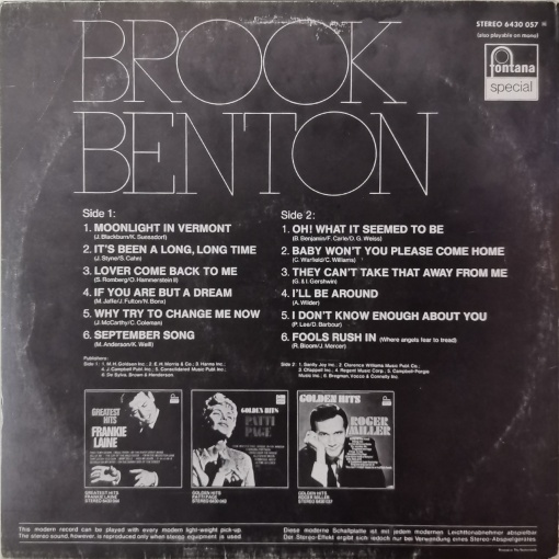Brook Benton – албум Songs I Love To Sing - Img 3