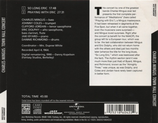Charles Mingus – албум Town Hall Concert (CD) - Img 2