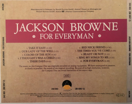 Jackson Brownes ‎– албум For Everyman (CD) - Img 2