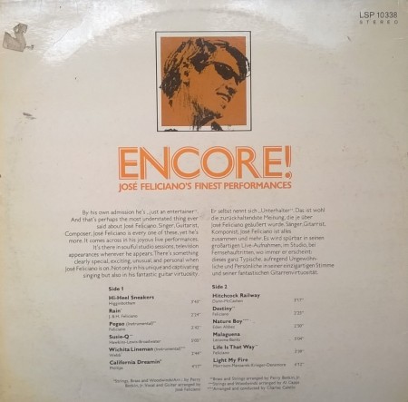 José Feliciano ‎– албум Encore! José Feliciano's Finest Performances - Img 2