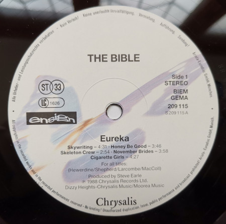 The Bible ‎– албум Eureka - Img 3