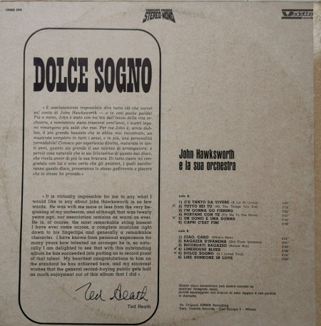 The Johnny Hawksworth E La Sua Orchestra – албум Dolce Sogno - Img 2